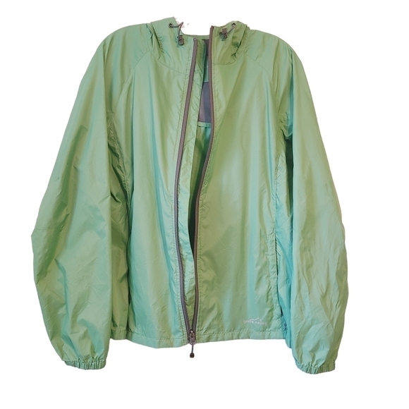 Eddie Bauer | Women's Green & Gray Full Zipper Nylon Rain Jacket (Size Large) - Picture 13 of 15